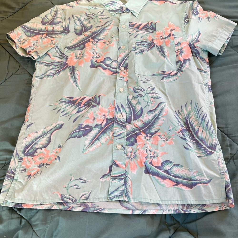 American Eagle Outfitters Tropical Floral Button Down Shirt - Pink and Purple